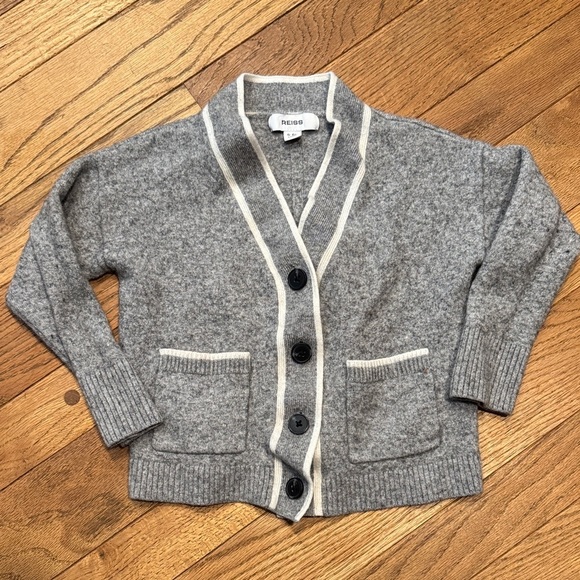 Reiss Other - Reiss Heather Gray Cardigan with Cream Trim